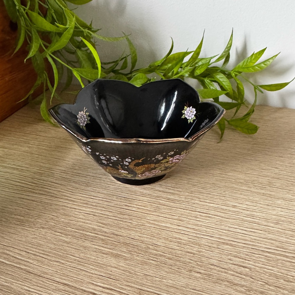 Japanese Lotus Black Floral Decorative Bowl